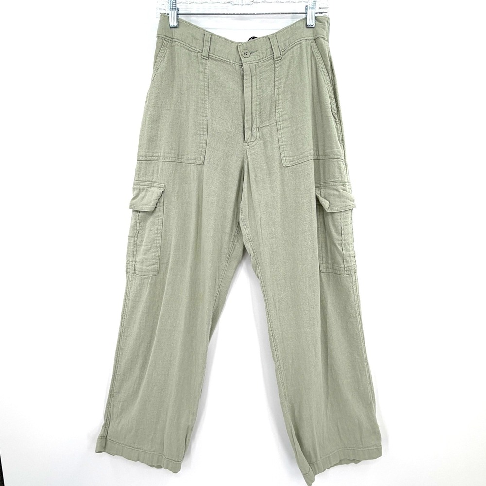 Hollister Ultra High Rise Baggy Linen Blend Cargo Pants Womens M Wide Leg